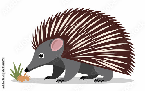 Cartoon Echidna Sniffing Flowers Simple Cute Vector Illustration