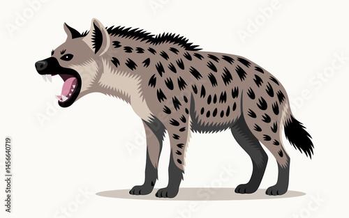 Aggressive Spotted Hyena Cartoon Illustration In Isolated White Background