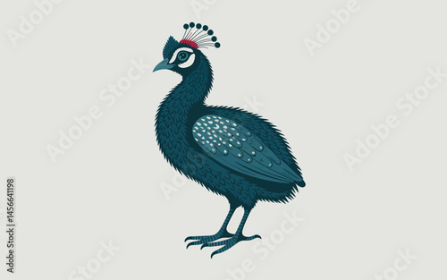 Unique Bird Illustration with Feathered Crest and Intricate Details