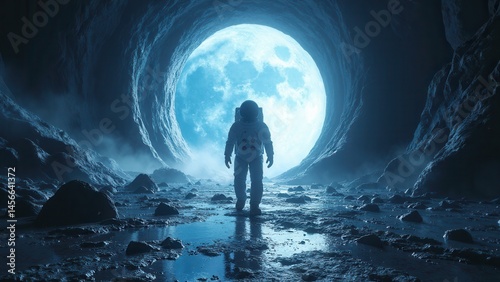 Astronaut cosmonaut discovery of new worlds of galaxies, fantasy portal to far universe. Astronaut space exploration, gateway to another universe. .