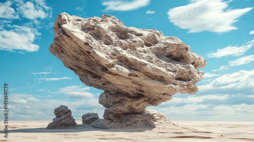 Large, unusual rock formation in a desert landscape