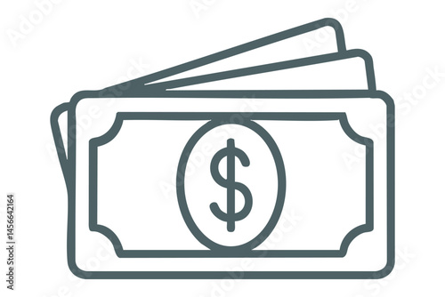 Vector outline of stacked dollar banknotes with money symbol.