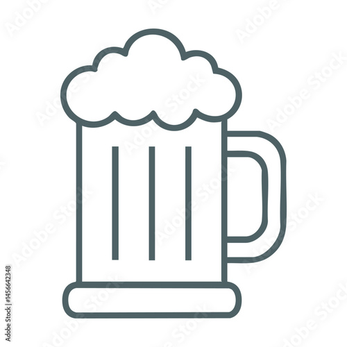 Foamy beer mug in outlined vector style with bold lines.