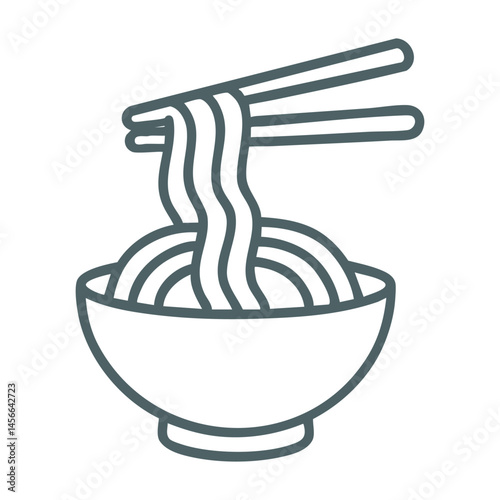 Chopsticks holding noodles over bowl in vector icon.
