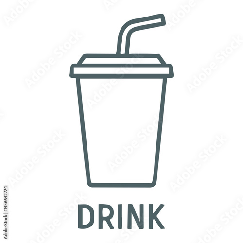 Outlined drink cup with straw in vector fast food style.