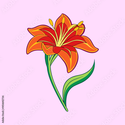 Vibrant Orange Lily Flower Blossom Illustration Botanical Art Design