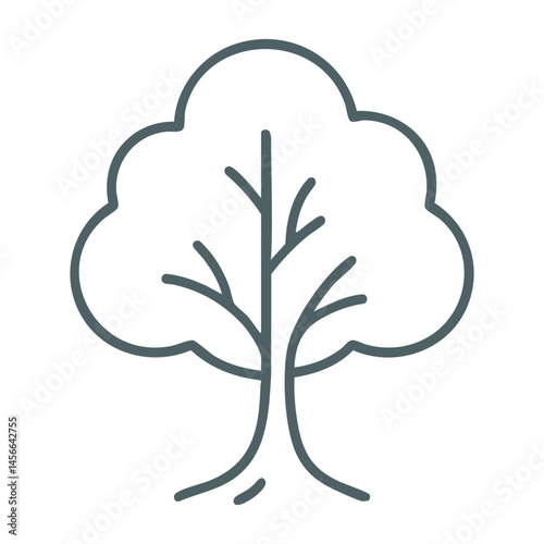 Outlined deciduous tree in nature vector line design.