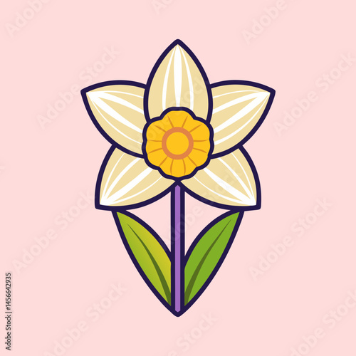 A Charming Illustration of a Daffodil Flower with Vibrant Yellow and White Petals