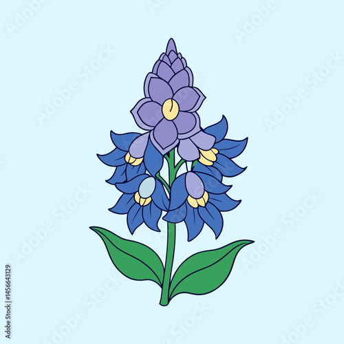 Beautiful Blue Flower Illustration Spring Blossom Floral Design Botanical Art