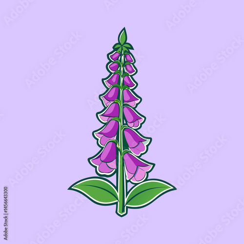 A Vibrant Illustration of a Purple Foxglove Flower Against a Lavender Background