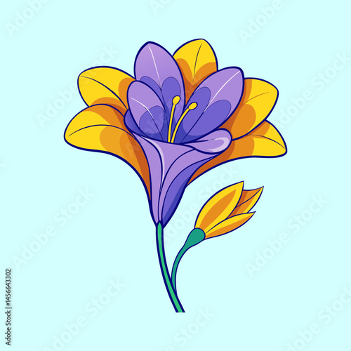 Vibrant Purple and Yellow Flower Blossom Illustration Artistic Design