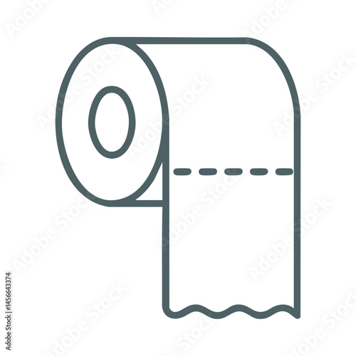 Outlined toilet paper roll with perforated sheet in vector.