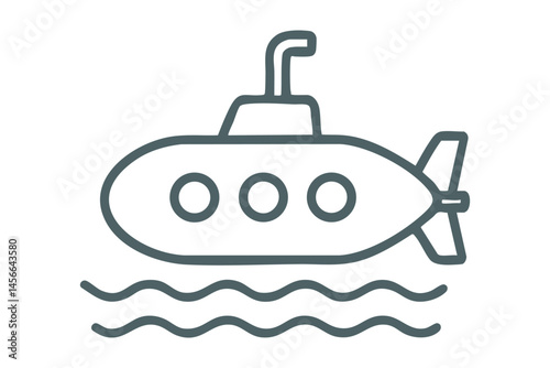 Outlined submarine floating with periscope above waves.