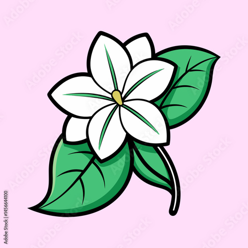 A Delicate White Flower with Lush Green Leaves Illustration