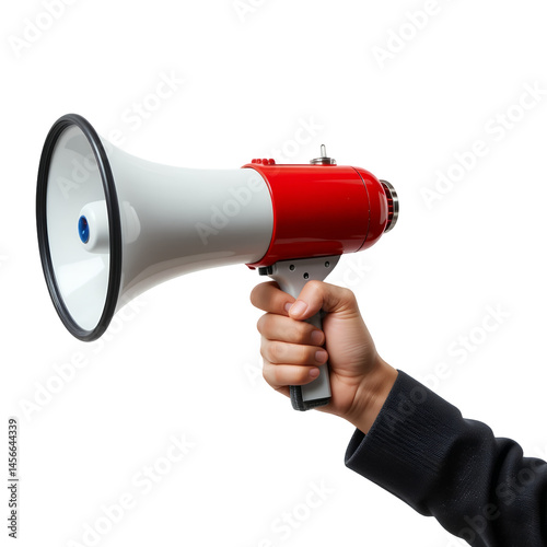 A person holding a megaphone isolated on transparent background
