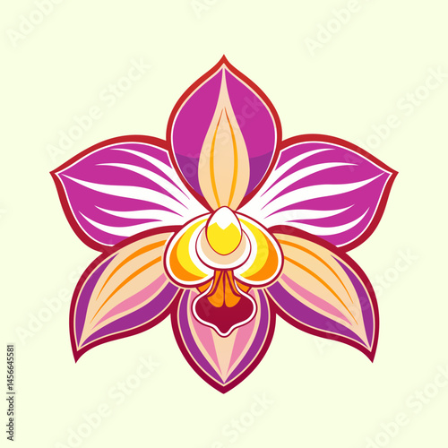 Vibrant Purple and Orange Orchid Blossom Floral Illustration Artistic Design