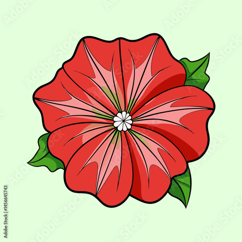 A vibrant red flower with green leaves a delightful illustration of nature