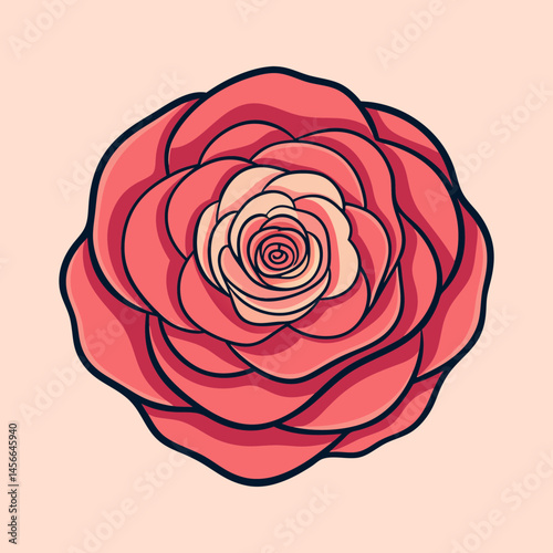 A Stunning Illustration of a Pink Rose Blossom with Delicate Petals and a Tightly Wound Center