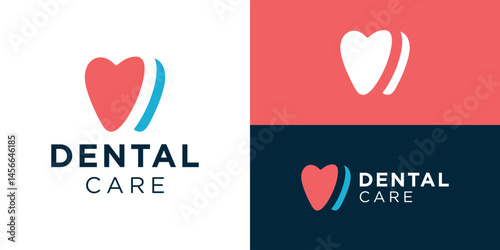 Creative simple dental care logo template. Abstract love shape with dental logo design vector illustration.