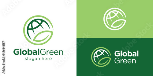 Creative simple global green logo template. Abstract leaf as a G letter for global logo design vector illustration.