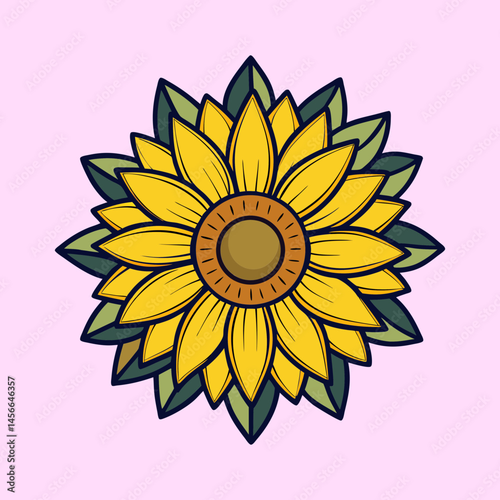 Fototapeta premium Vibrant Sunflower Illustration with Detailed Petals and Leaves