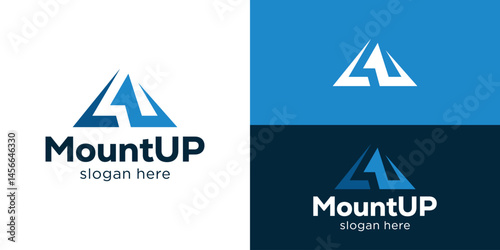 Creative simple mount up logo template. Mountain with abstract arrow up logo design vector illustration.