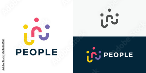 Creative simple people logo template. People partner family social network logo design vector illustration.