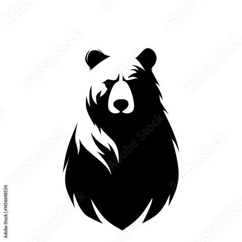 Minimalist black and white silhouette of a grizzly bear with bold, clean lines and abstract fur detail. Ideal for logo, tattoo, or wildlife-themed graphic design