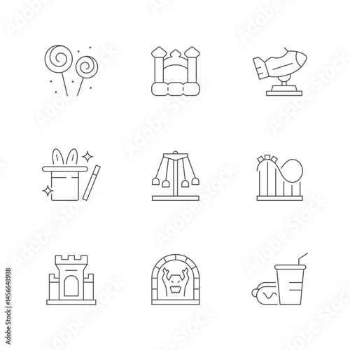 Set line icons of amusement park
