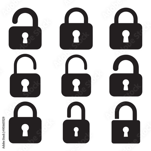 padlock icon set represents trusted protection for your digital assets. Whether browsing, shopping, or sharing, it assures users that their data is encrypted and secure.