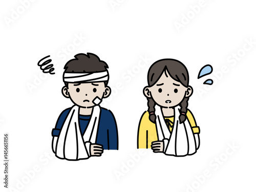 腕を骨折しギプスをする子供のイラスト