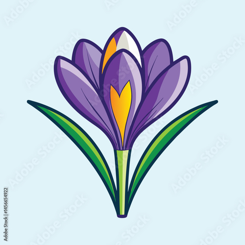 Vibrant Purple Crocus Flower Blossom Spring Bloom Botanical Illustration