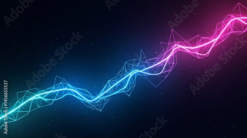 Vibrant neon light lines in shades of electric blue, hot pink, and lime green tracing intricate geometric patterns against a deep, inky black background