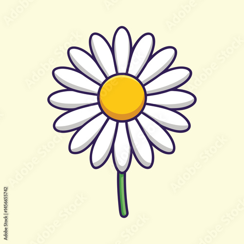 A Simple Illustration of a Daisy Flower with White Petals and Yellow Center Blooming on a Green Stem