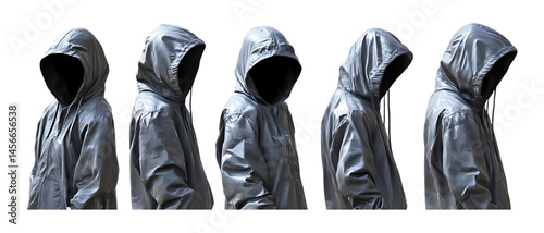Set of Three Hooded Figures Against Transparent Background