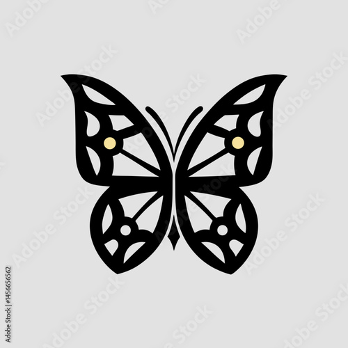 Classic butterfly icon vector in solid black style, perfect for fashion logos and decorative uses.