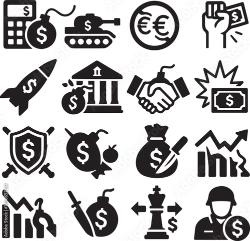 economy war icons set