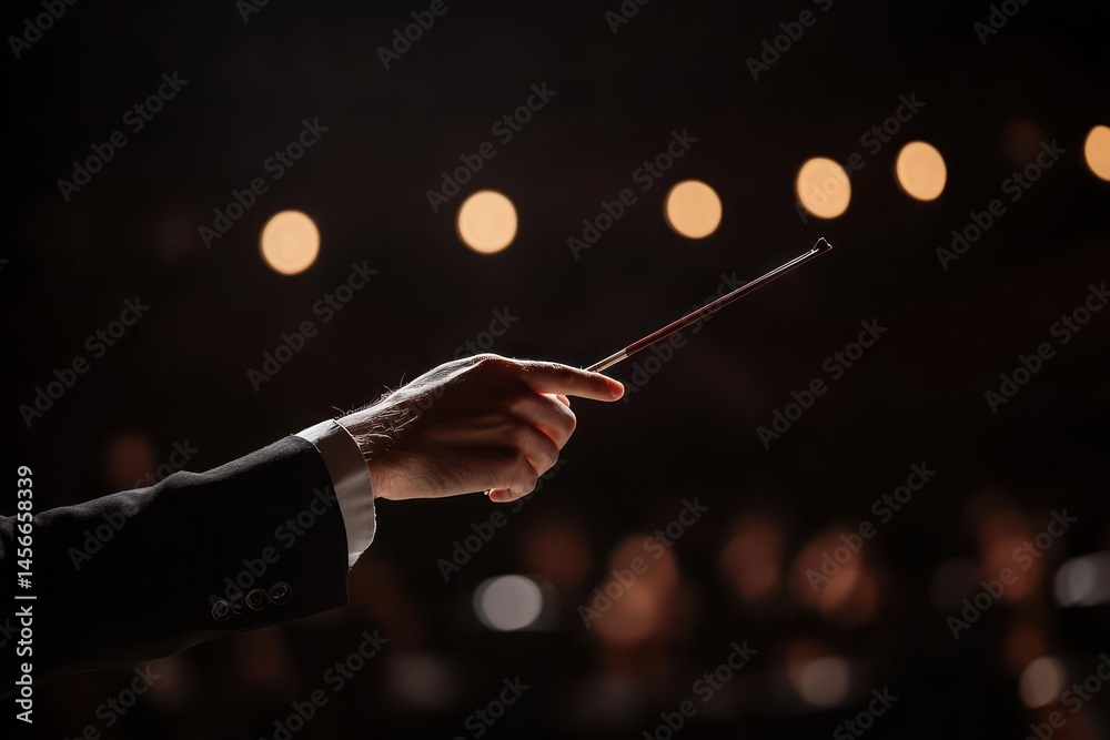 Fototapeta premium Orchestral conductor leading performance in concert hall