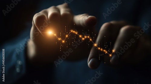 A hand reaches out, interacting with a glowing digital graph, symbolizing innovation, technology, and progress