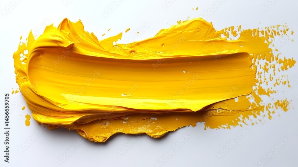 Fototapeta premium Thick yellow paint smear with texture on white background captured in macro style.