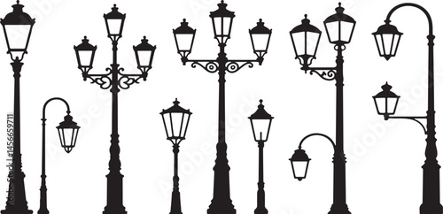  lamp post icon vector silhouette on white background