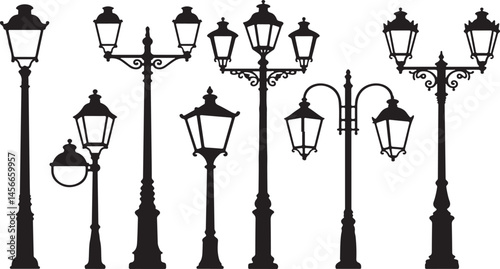  lamp post icon vector silhouette on white background