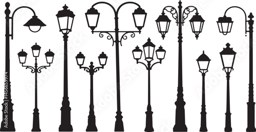  lamp post icon vector silhouette on white background