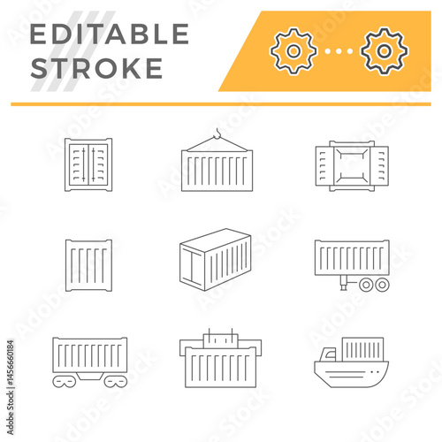 Set line icons of cargo container