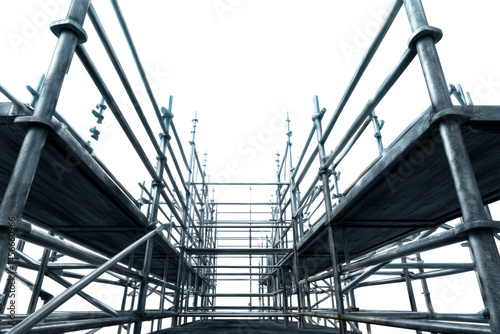 Skyward scaffolding structure on a transparent background