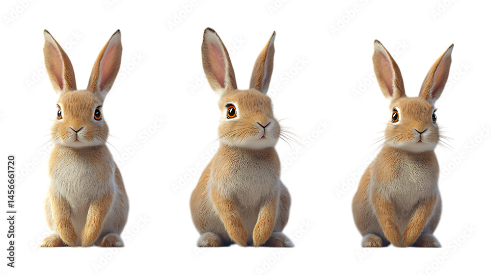 Fototapeta premium Set of Three Goebel Rabbits Against Transparent Background