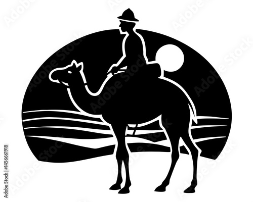 Man riding camel in sunset