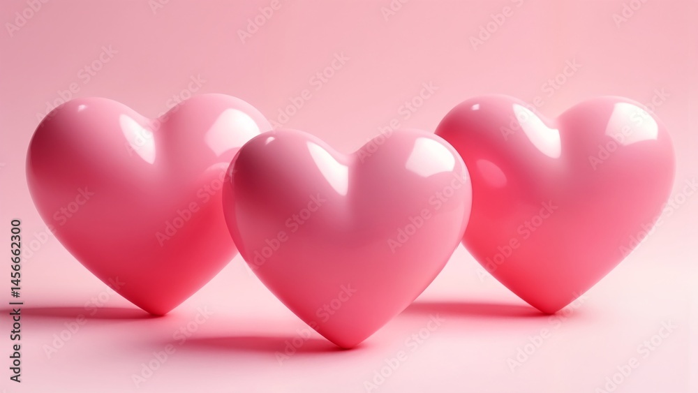 Three pink heart shaped balloons on a pink background. Three pink heart shaped balloons on a pink background.