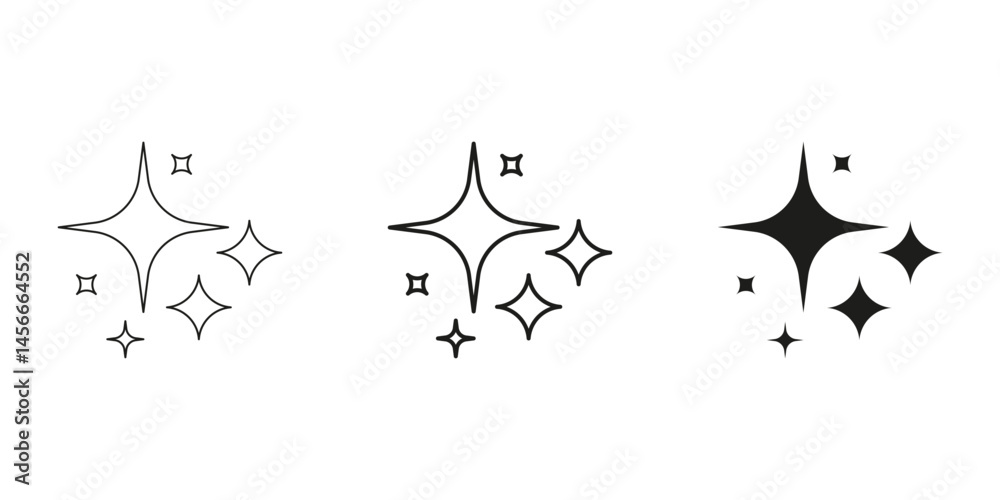 Obraz premium Stars And Sparkles Icon Line And Solid Icon Set. Shining Decorative Element Symbol Collection. Isolated Vector Illustration