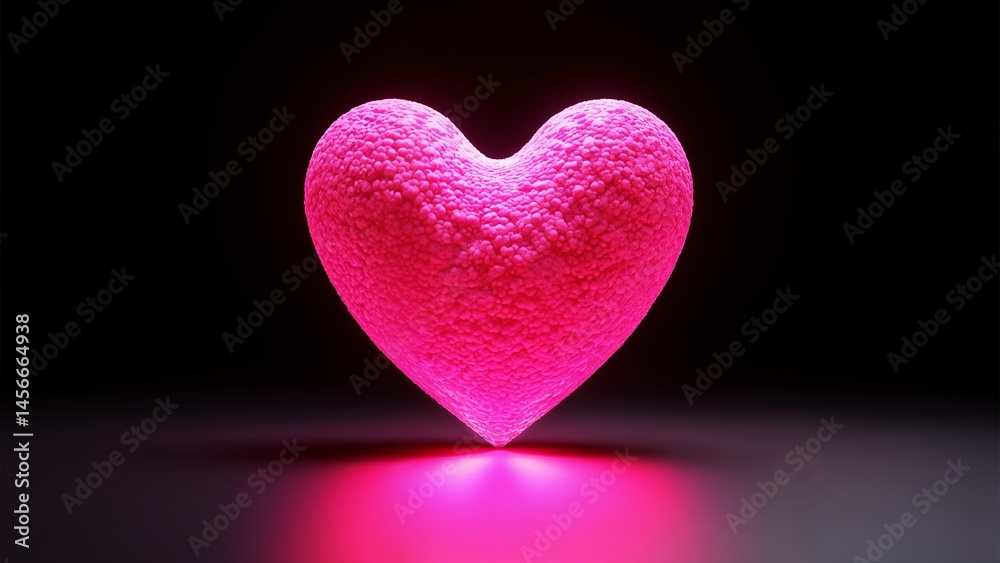 Obraz premium A pink heart shaped object is lit up in the dark.